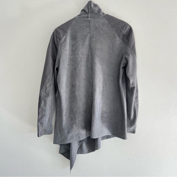BLANK NYC Gray Faux Suede Leather Asymmetric Shoulder Zipper Draped Jacket Sz M - Picture 10 of 16